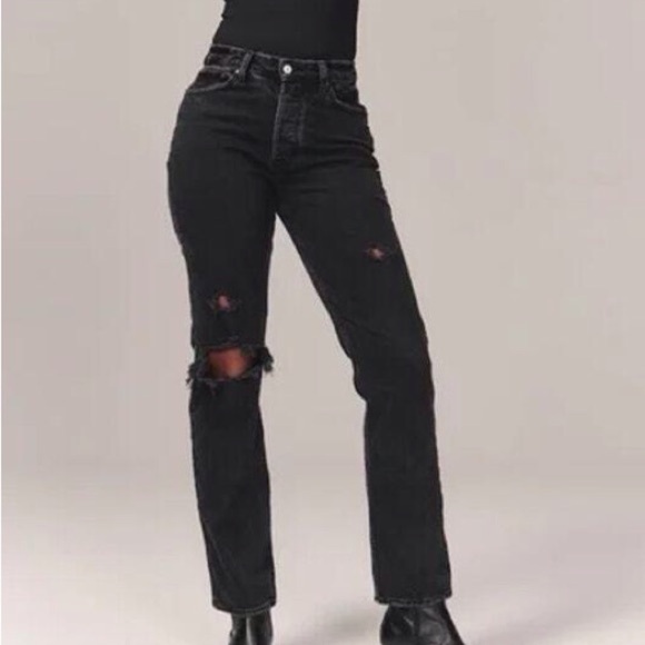 Abercrombie & Fitch Denim - Abercrombie & Fitch Women 29/8XS Black Distressed The Dad High Rise Jeans NWT